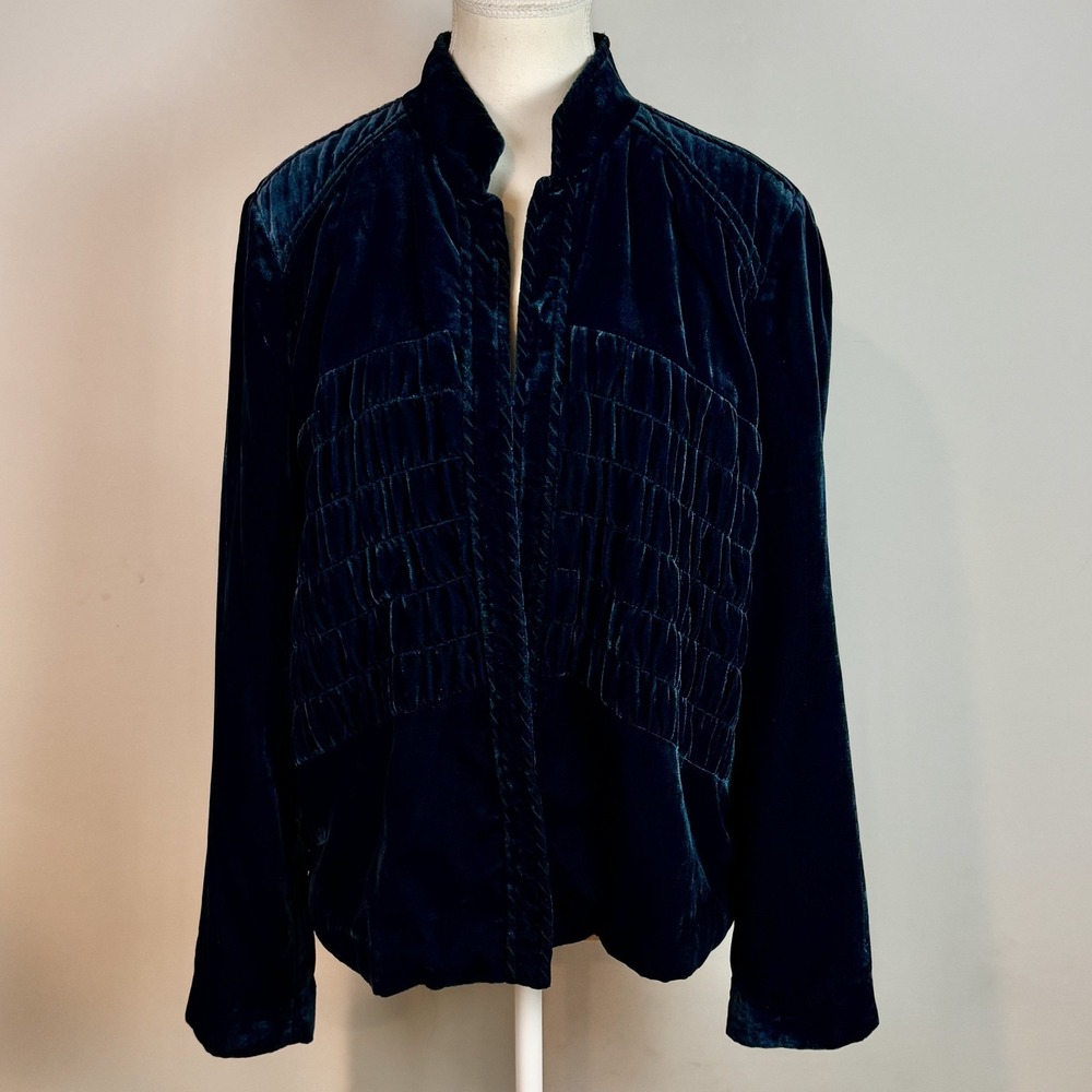 Chicos Womens Velvet Chord‎ Jacket Emerald Womens size 2/Large Party Retro Open